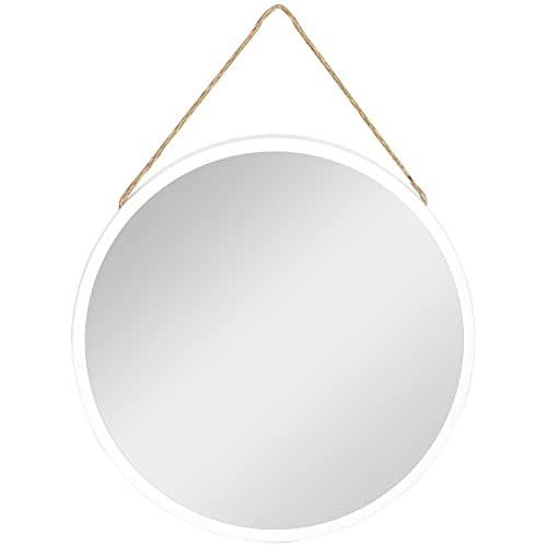 HOMCOM Espejo Decorativo de Pared 30x30 cm Espejo Redondo de Metal con Cuerda para Salón Dormitorio Entrada Estilo Moderno Blanco