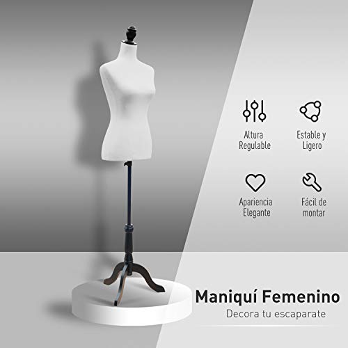 HomCom Maniquí Femenino de Costura Busto de Señora para Modistas Exhibición Altura Ajustable a 130-168cm Blanco