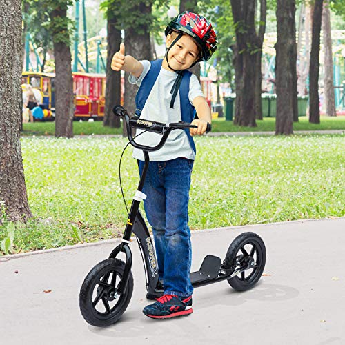 HOMCOM Patinete para Niños de 5-12 Años Scooter de 2 Ruedas Grandes de 12 Pulgadas con Freno y Manillar Ajustable en Altura Carga Máx. 50 kg 120x52x80-88 cm Negro