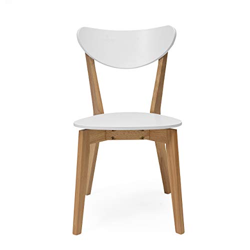 Homely - Pack de 4 sillas de Comedor de diseño nórdico MELAKA, Estructura y Patas en Madera de Roble Acabado Natural, Respaldo y Asiento en MDF Lacado Color Blanco Mate, de 44x52,5x78,5 cm