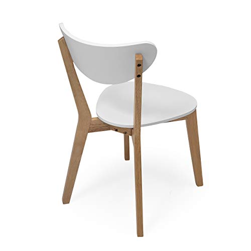 Homely - Pack de 4 sillas de Comedor de diseño nórdico MELAKA, Estructura y Patas en Madera de Roble Acabado Natural, Respaldo y Asiento en MDF Lacado Color Blanco Mate, de 44x52,5x78,5 cm
