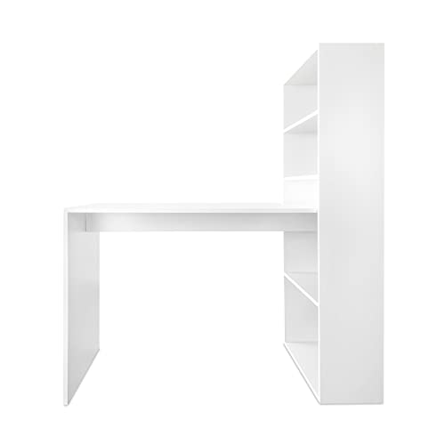 Homey Mesa de Escritorio con Estantería, Mesas para Ordenador, Práctica y Funcional, Madera, Color Blanco, 122 x 53,2 x 140 cm