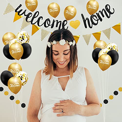 Honatrv Welcome Home Guirnalda de Bienvenida a Casa, Decoración de Bienvenida, Globo de Bienvenida para Baby Shower, Decoración de Inauguración, Fiesta Familiar (dorado)