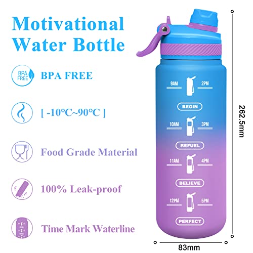 HoneyHolly Botella Agua 1 Litro, Botella de Agua Deportiva, Sin BPA, Botella Agua Motivacional con Paja, 2 opciones de bebida, Aplicar Gimnasio, Colegio, Trekking, Bicicleta, Running