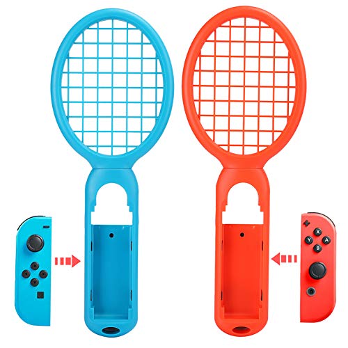 Hopcd Mario Tennis Racket, Paquete de 2 Raquetas de Tenis para Nintendo Switch Consola de Juegos, Controlador de detección de Movimiento con Mango ergonómico para Mario Tennis Ace (Rojo + Azul)