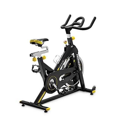 Horizon Fitness GR3 - Bicicleta Ciclo Indoor - 124x49x116cm - Volante de inercia 22kg - Freno de Fricción - Ruedas de Transporte - Color Negro y Amarillo