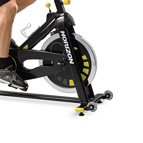Horizon Fitness GR3 - Bicicleta Ciclo Indoor - 124x49x116cm - Volante de inercia 22kg - Freno de Fricción - Ruedas de Transporte - Color Negro y Amarillo