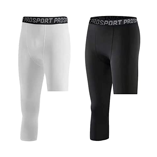 Hovershoes 2 Piezas de Pantalones de compresión de una Pierna 3/4 para Hombre, Mallas atléticas de Baloncesto para Correr, Mallas, Capa Base