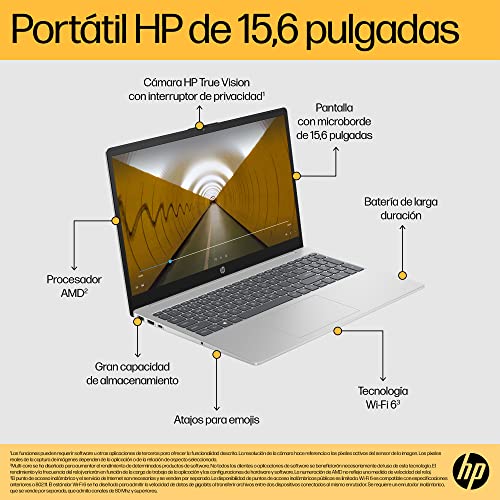 HP 15-fc0072ns - Ordenador portátil de 15.6" Full HD (AMD Ryzen 7 7730U, 16GB RAM, 1TB SSD, AMD Radeon Graphics, Sin Sistema Operativo) Plata - Teclado QWERTY Español