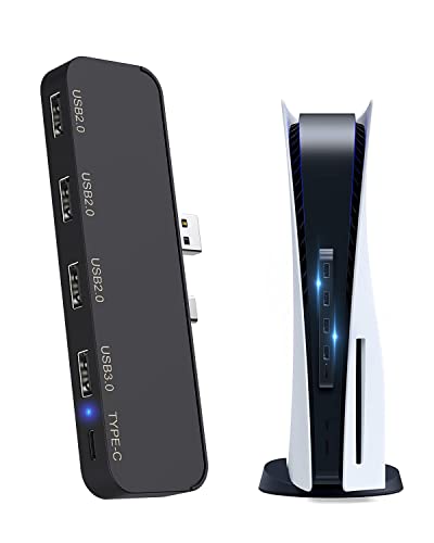 Hub USB de 5 Puertos para PS5 - Tendak Adaptador de Concentrador de Extensión USB 3.0 de Alta Velocidad con 4 Puertos USB + 1 Puerto Tipo C para Playstation 5 Juegos Consola