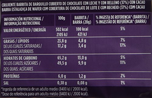 Huesitos Original - Crujientes Barritas de Barquillo cubierto de Chocolate con Leche y con Relleno de Cacao (36%). Snack ideal para llevar - 6 x 20 Gramos