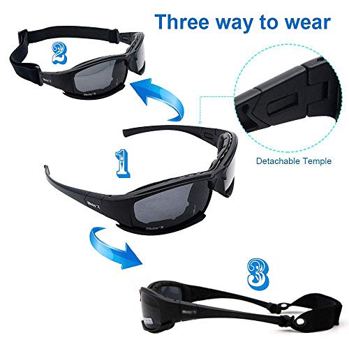 HugeAuto Gafas de sol deportivas polarizadas, gafas de sol militares X7, gafas tácticas militares con 4 lentes intercambiables, gafas protectoras para hombres y mujeres en correr