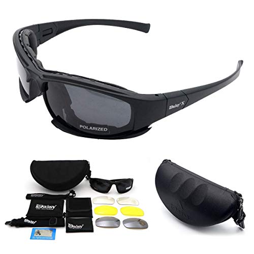 HugeAuto Gafas de sol deportivas polarizadas, gafas de sol militares X7, gafas tácticas militares con 4 lentes intercambiables, gafas protectoras para hombres y mujeres en correr