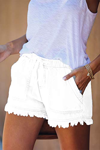 HVEPUO Pantalón Vaquero Corto Mujer Mini Short Denim Jeans Cortos Blanco S