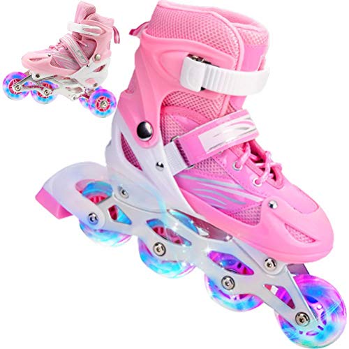 HWGING Patines en línea 2 en 1, patines en línea ajustables con ruedas luminosas, patines en línea para niños con ruedas iluminadas para niños, niñas, principiantes, mujeres y hombres
