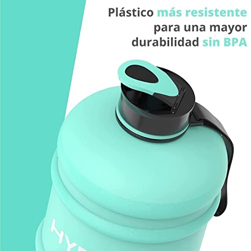 HYDRATE - Botella de agua XL de 2,2 l, sin BPA, a prueba de fugas, tapa abatible, ideal para gimnasio, recipiente de agua transparente con material extra fuerte, perfecto para deportes, rugby y sobre