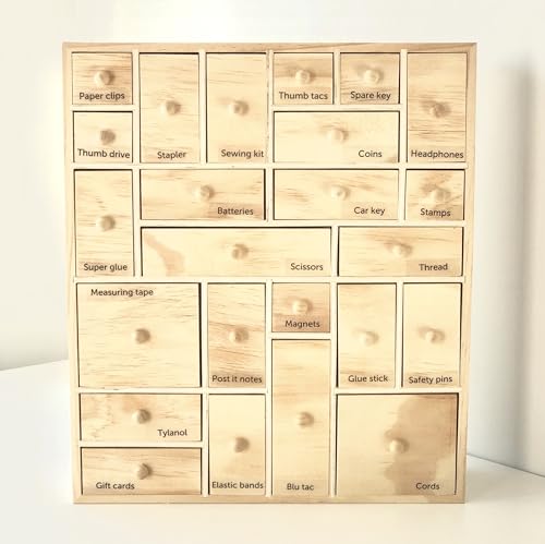 HYGGEHAUS Organizador de arte y almacenamiento, organización de manualidades de 24 cajones, cómoda de gabinete de boticario, madera de pino maciza, L: 12.5x14.5x4 pulgadas