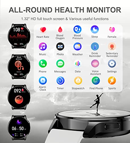 Iaret Reloj Inteligente Mujer con Llamadas,1,32'' Smartwatch Mujer 3 Correas, Pulsera Actividad Presión Arterial Ritmo Cardíaco Oxígeno Sanguíneo Sueño para Android iPhone, Regalo Mujer, Negro