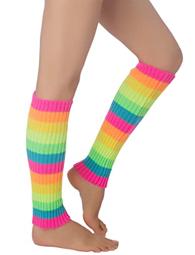 iB-iP Mujer Calentadores Calcetines Botas Neon Leg Warmers Largos Danza Polainas, Tamaño: Talla única, Multicolor