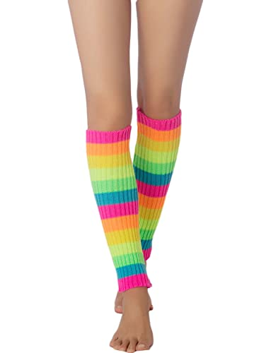 iB-iP Mujer Calentadores Calcetines Botas Neon Leg Warmers Largos Danza Polainas, Tamaño: Talla única, Multicolor