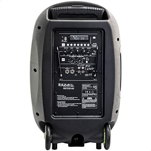 Ibiza - PORT12VHF-MKII - Altavoz portátil 12"/700W MAX con 2 micrófonos (VHF), Mando a Distancia y Funda Protectora - Bluetooth, USB, SD - Autonomía de 5 a 7h