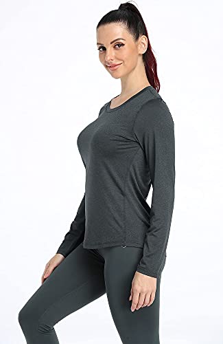 icyzone Camiseta de Fitness Deportiva de Manga Larga para Mujer, Pack de 3 (XL, Negro/Gris/Verde Hielo)