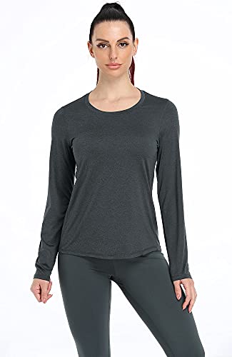 icyzone Camiseta de Fitness Deportiva de Manga Larga para Mujer, Pack de 3 (XL, Negro/Gris/Verde Hielo)