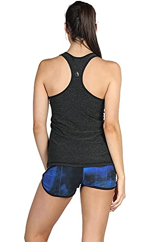 icyzone Camiseta de Tirantes Fitness Deportiva Mujer, Pack de 3 (L, Negro/Granito/Naranja)