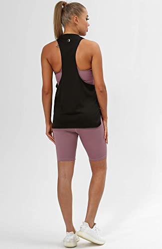 icyzone Camiseta Deportiva sin Mangas para Mujer, Camiseta Holgada para IR el Gimnasio, Hacer Yoga o Correr (L, Negro)