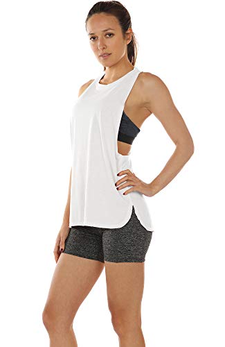 icyzone Camiseta Deportiva sin Mangas para Mujer, Camiseta Holgada para IR el Gimnasio, Hacer Yoga o Correr (S, Blanco)