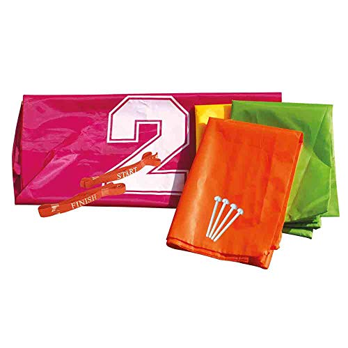 Idena 7408881 - Juego de sacos hinchables con 4 sacos hinchables, incluye cinta de inicio y fin, ideal para fiestas y festivales deportivos