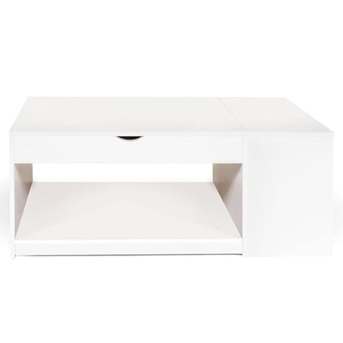 IDMarket ELEA - Mesa baja con baúl de madera, color blanco
