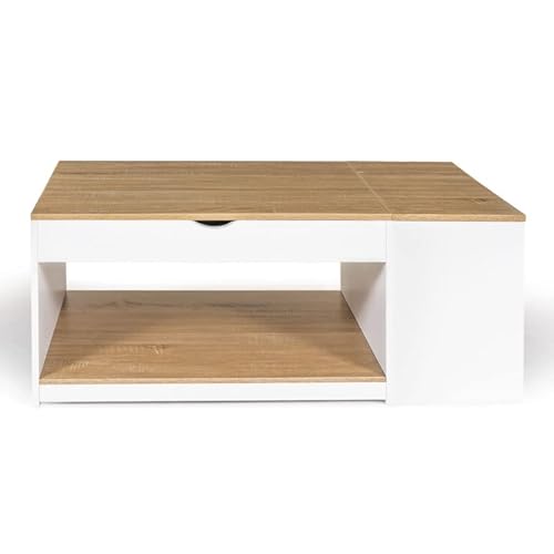 IDMarket - Mesa baja elevable ELEA con caja de madera blanca y forma de haya