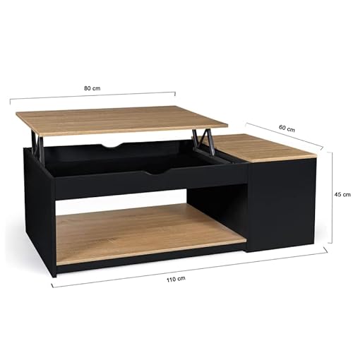 IDMarket - Mesa baja elevable Elea con caja de madera negra y haya