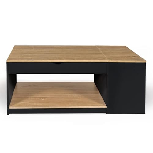 IDMarket - Mesa baja elevable Elea con caja de madera negra y haya