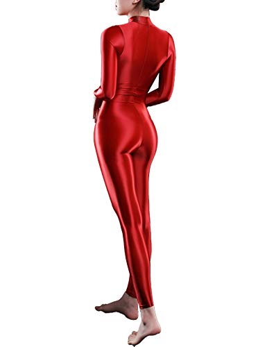 IEFIEL Maillot de Danza Ballet Mujer Mono Deportivo Fitness para Yoga Mono Manga Larga de Gimnasia Rítmica Body Completo de Actuaciones Fiesta Rojo One Size