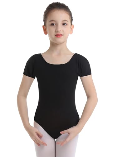 IEFIEL Maillot de Danza Ballet para Niña Manga Corta Leotardo Gimnasia Algodón Body de Clásico Sólido Disfraz de Bailarina 3-16 Años Negro 12 años