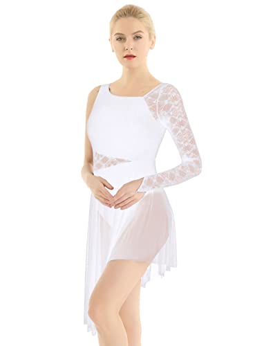 IEFIEL Vestido de Danza Ballet Mujer Maillot Lentejuelas de Patinaje Artistico Vestido Gasa de Danza Lirica Contemporánea Traje Danza Mujer S Blanco XS