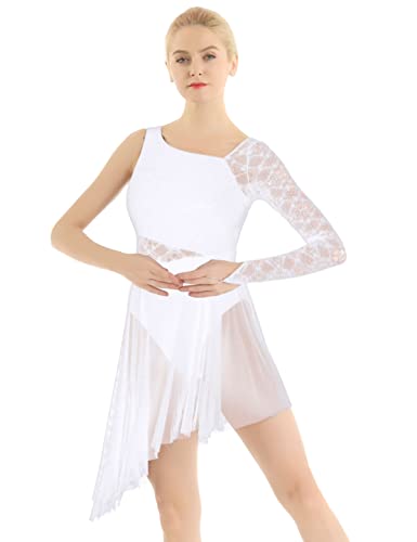 IEFIEL Vestido de Danza Ballet Mujer Maillot Lentejuelas de Patinaje Artistico Vestido Gasa de Danza Lirica Contemporánea Traje Danza Mujer S Blanco XS