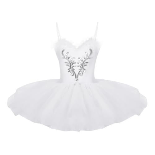 IEFIEL Vestido de Danza Ballet Mujer Maillot Tutú de Patinaje Artistico Disfraz Bailarina Mujer Vestido Elegante de Danza Moderna Blanco M