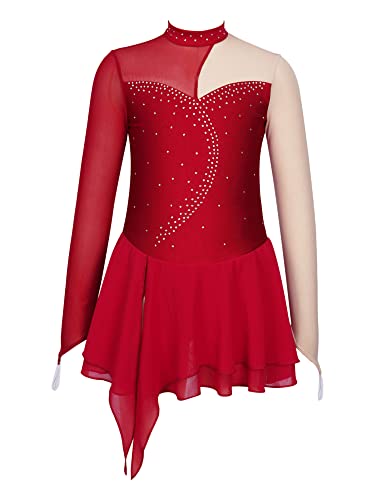 IEFIEL Vestido de Patinaje Artistico para Niña Vestido Lentejuela de Gimnasia Ritmica Vestido Brillante de Danza Ballet Niña 4-14 años Z Rojo 9-10 años