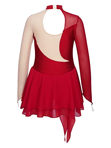 IEFIEL Vestido de Patinaje Artistico para Niña Vestido Lentejuela de Gimnasia Ritmica Vestido Brillante de Danza Ballet Niña 4-14 años Z Rojo 9-10 años