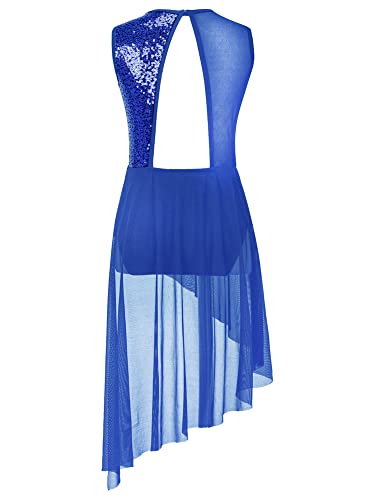 IEFIEL Vestido Lentejuelas de Danza para Niña Maillot de Patinaje Artístico Leotardo Gimnasia con Tul Vestido de Bailarina Ballet 6-16 Años X Azul real 14 años