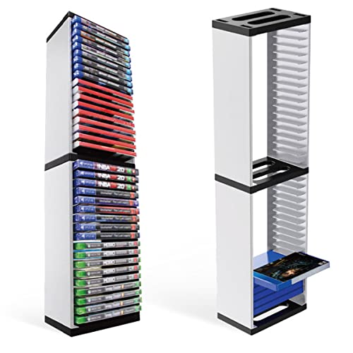 iFCOW Torre de almacenamiento de juegos para PS5, caja de discos de juegos, soporte para estante de almacenamiento PS5, capacidad para 36 discos de juego