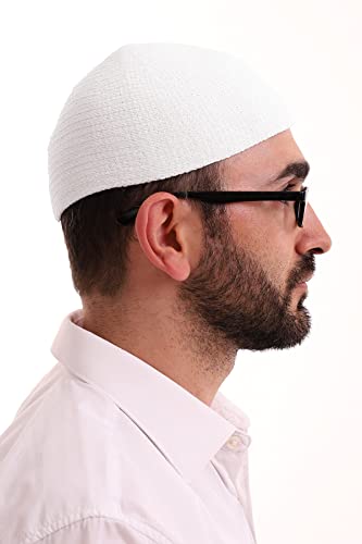 ihvan online Sombreros Kufi musulmanes turcos de invierno para hombres, Taqiya, Takke, Peci, Sombreros islámicos, regalos islámicos, tamaño estándar, Blanco, Talla única