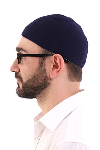 ihvan online Turco musulmán invierno lana kufi sombreros para hombres, taqiya, takke, peci, gorras islámicas, regalos islámicos, tamaño estándar, Navy Style 4, Talla única