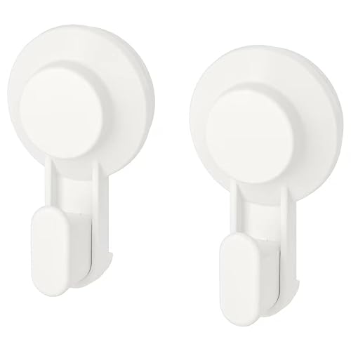 IKEA - Gancho TISKEN con ventosa, paquete de 2 unidades, color blanco, cada gancho soporta hasta 3 kg