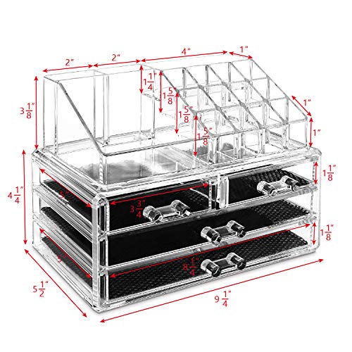 Ikee Design - Cajas de almacenamiento para joyas y cosméticos, 23,9 x 13,7 x 18,3 cm, 1 1 parte superior 4 cajones