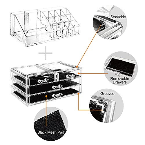Ikee Design - Cajas de almacenamiento para joyas y cosméticos, 23,9 x 13,7 x 18,3 cm, 1 1 parte superior 4 cajones