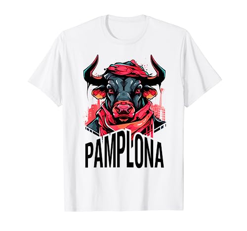 Ilustración Divertida Toro San Fermines de Pamplona Camiseta